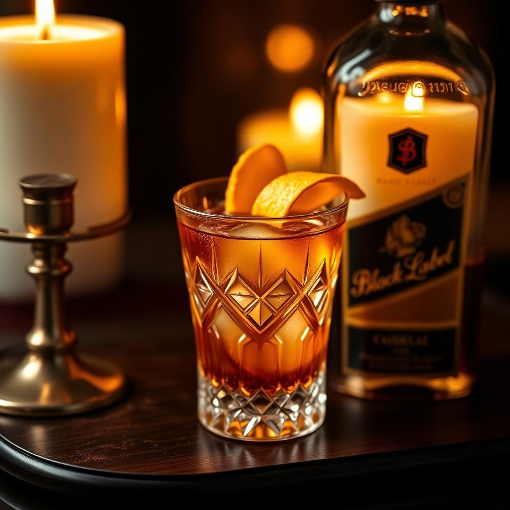 Old fashioned cocktail with candles